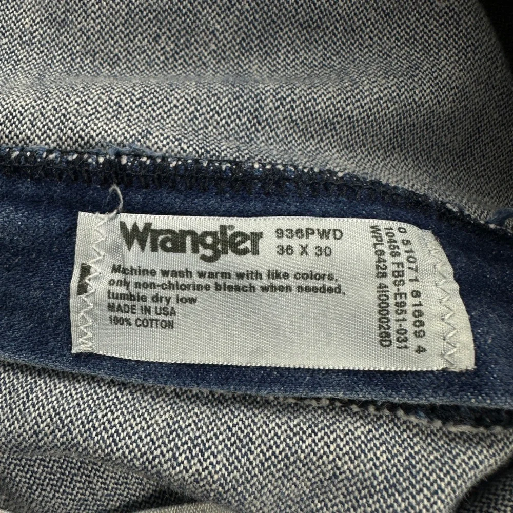 Wrangler 936PWD Cowboy Cut Slim Fit Jeans Mens 36x30 Indigo Blue Made in USA
